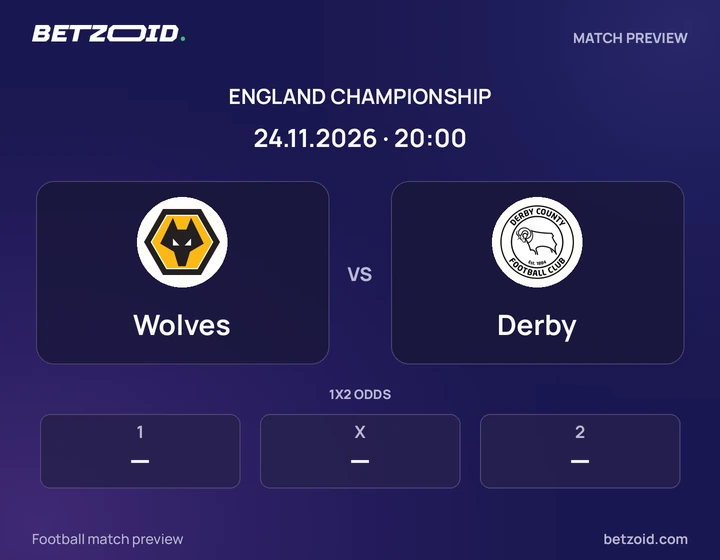 Wolves - Derby Wolves vs Derby: England Championship match preview with team badges and kick-off details.