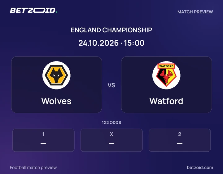 Wolves vs Watford: England Championship match preview with team badges and kick-off details.