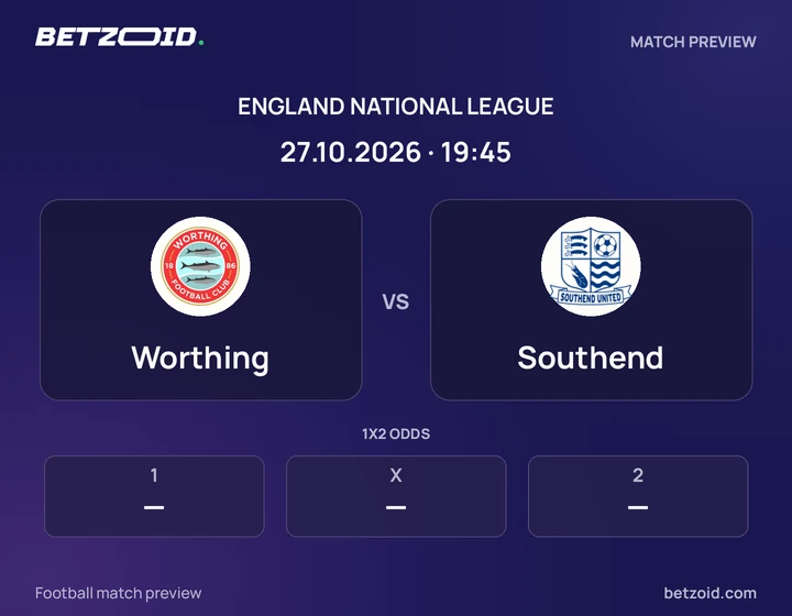 Worthing vs Southend: England National League match preview with team badges and kick-off details.