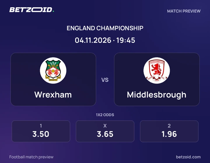 Wrexham - Middlesbrough Wrexham vs Middlesbrough: England Championship match preview with team badges and kick-off details.