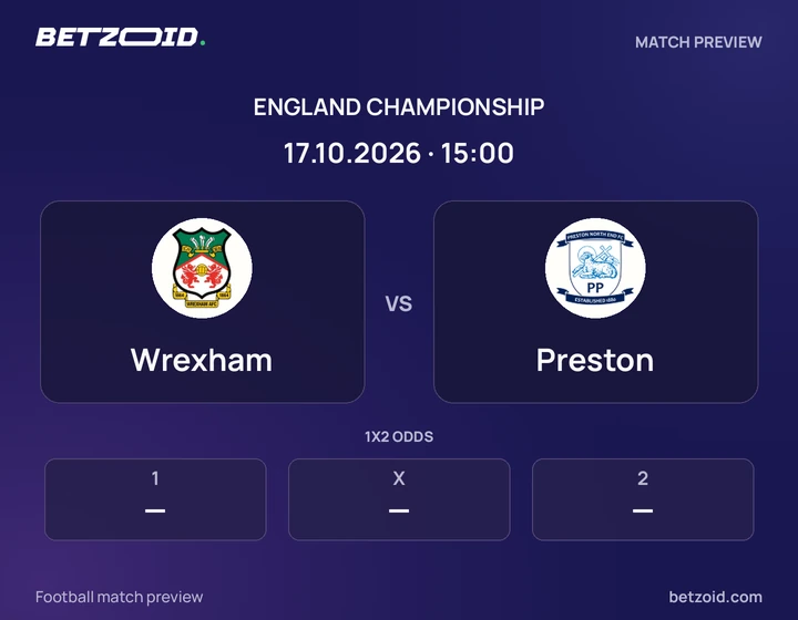 Wrexham vs Preston: England Championship match preview with team badges and kick-off details.