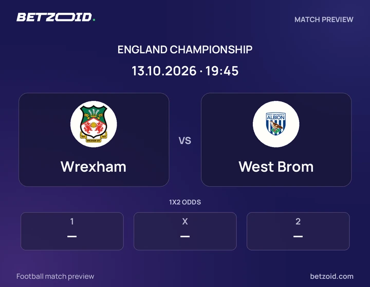Wrexham vs West Brom: England Championship match preview with team badges and kick-off details.