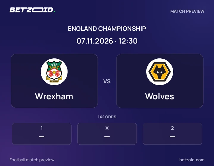 Wrexham - Wolves Wrexham vs Wolves: England Championship match preview with team badges and kick-off details.