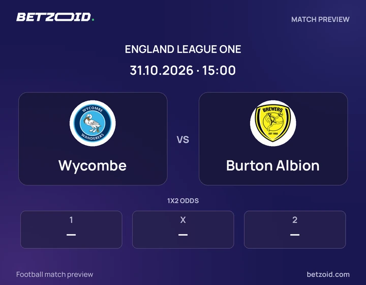 Wycombe vs Burton Albion: England League One match preview with team badges and kick-off details.
