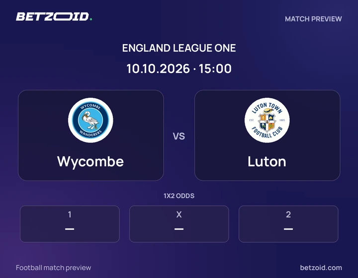Wycombe vs Luton: England League One match preview with team badges and kick-off details.