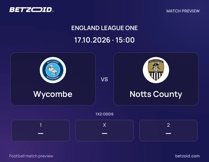 Wycombe vs Notts County: England League One match preview with team badges and kick-off details.