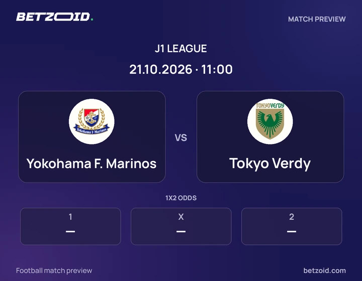 Yokohama F. Marinos vs Tokyo Verdy: J1 League match preview with team badges and kick-off details.