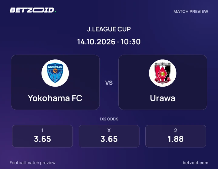 Yokohama FC vs Urawa: J.League Cup match preview with team badges and kick-off details.