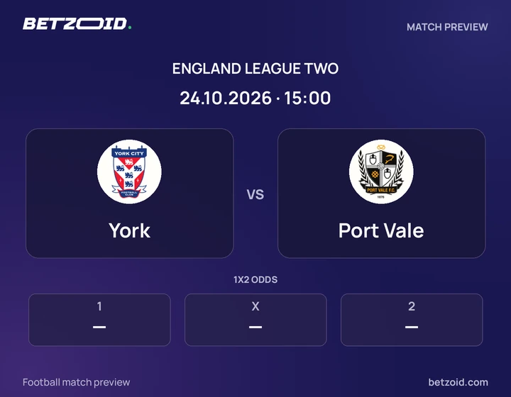 York - Port Vale York vs Port Vale: England League Two match preview with team badges and kick-off details.