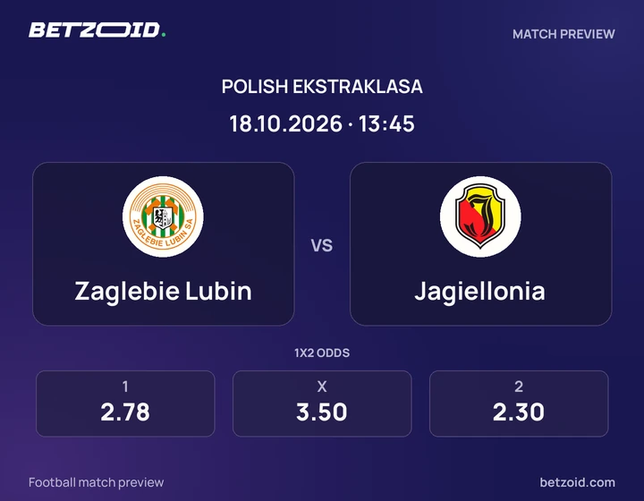 Zaglebie Lubin – Jagiellonia Białystok Zaglebie Lubin – Jagiellonia Białystok: grafika meczu w rozgrywkach Ekstraklasa.