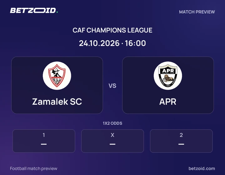 Zamalek SC vs APR: CAF Champions League match preview with team badges and kick-off details.