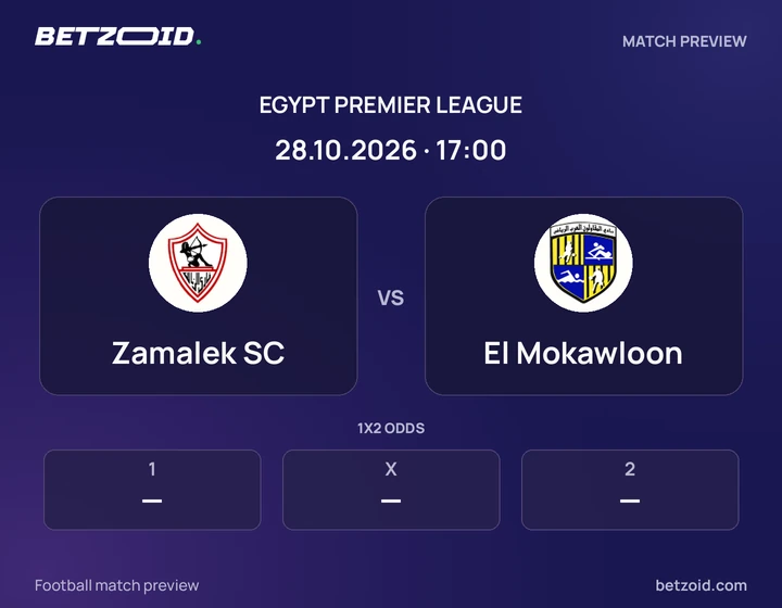 Zamalek SC vs El Mokawloon: Egypt Premier League match preview with team badges and kick-off details.
