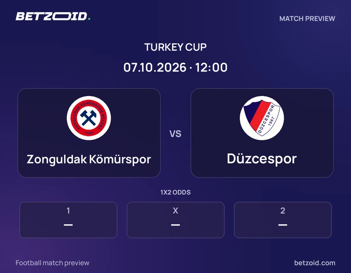 Zonguldak Kömürspor vs Düzcespor: Turkey Cup match preview with team badges and kick-off details.
