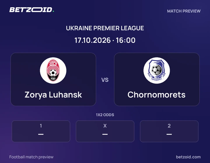 Zorya Luhansk - Chornomorets Zorya Luhansk vs Chornomorets: Ukraine Premier League match preview with team badges and kick-off details.
