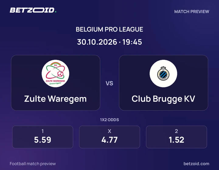 Zulte Waregem - Club Brugge KV Zulte Waregem vs Club Brugge KV: Belgium Pro League match preview with team badges and kick-off details.