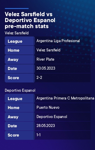 Velez Sarsfield - Deportivo Espanol history