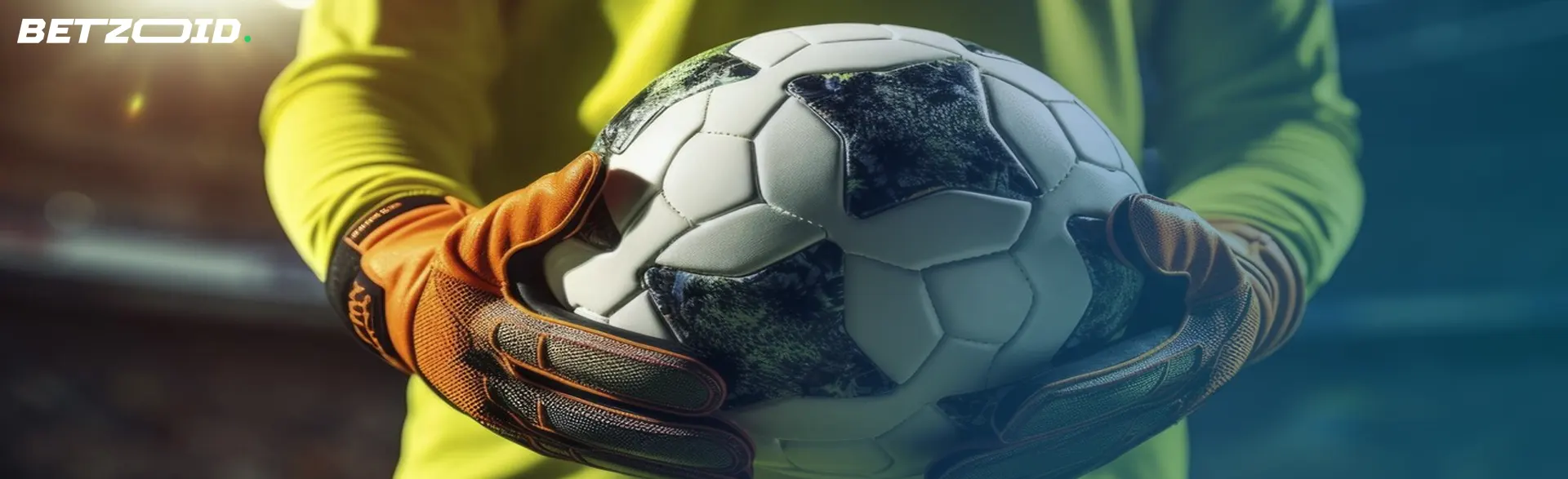 Un portero en agarra un balón de fútbol, simbolizando las casas de apuestas de fútbol.