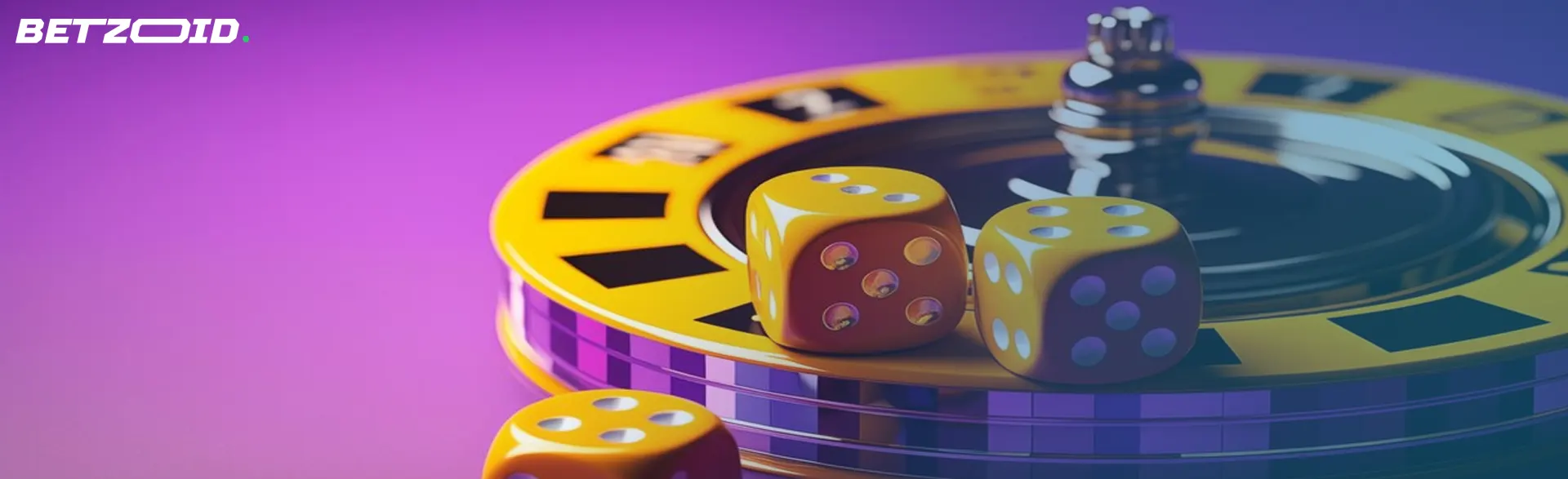 Dados amarillos sobre una ruleta de casino, representando los juegos de ruleta con crupier en vivo.