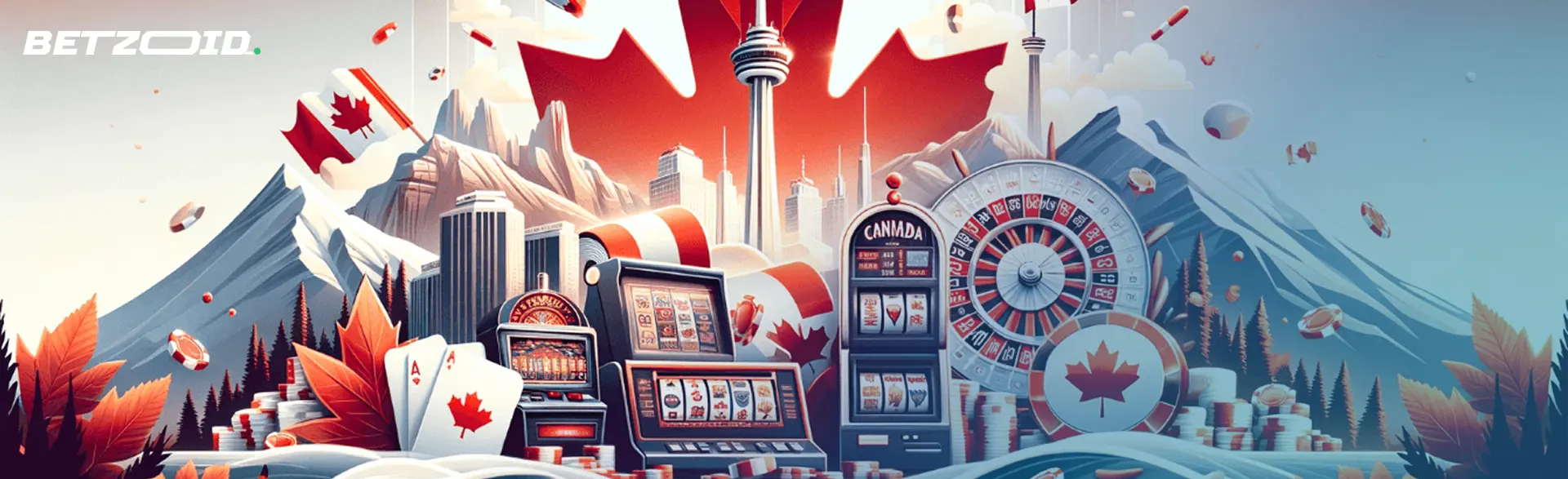 Canadian landmarks with symbols of legitimate online casinos.