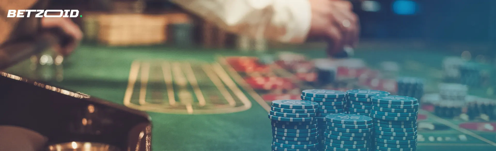 A casino scene with a focus on chips and gaming tables, representing legal online casinos.