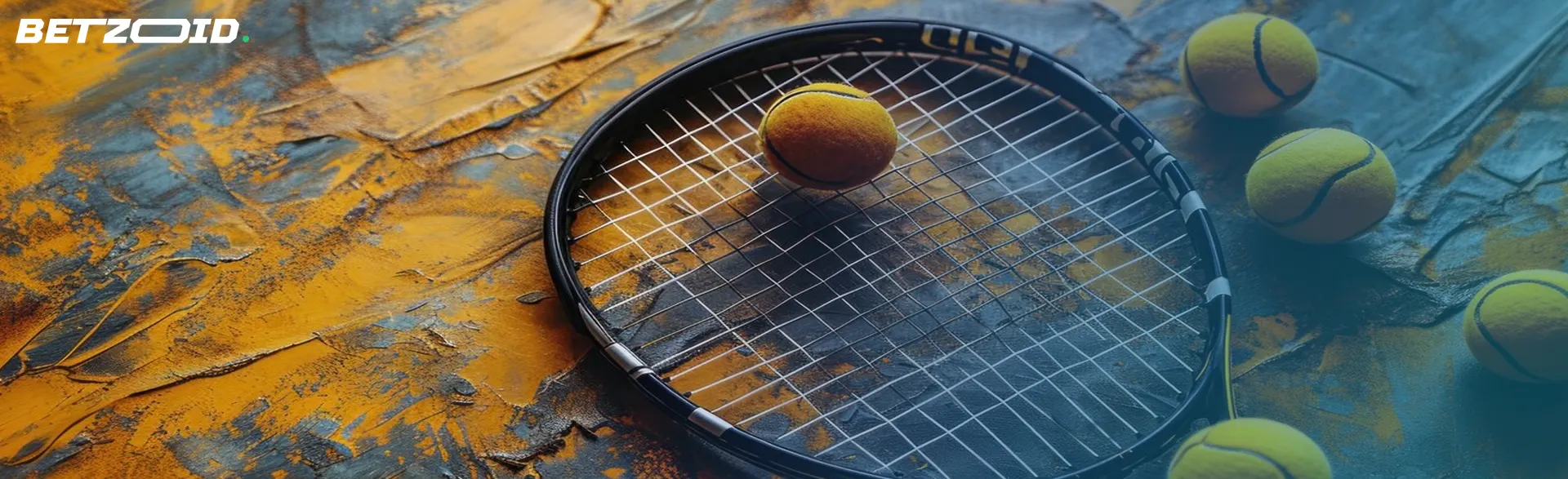 Raqueta y pelotas de tenis en la superficie, en las casas de apuestas con las mejores cuotas.