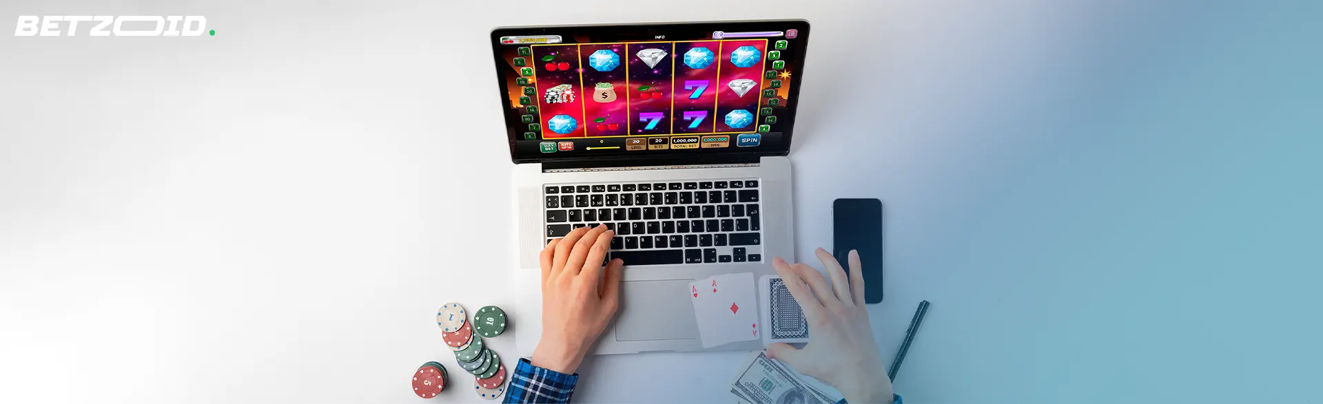 The laptop displays instant play casinos.