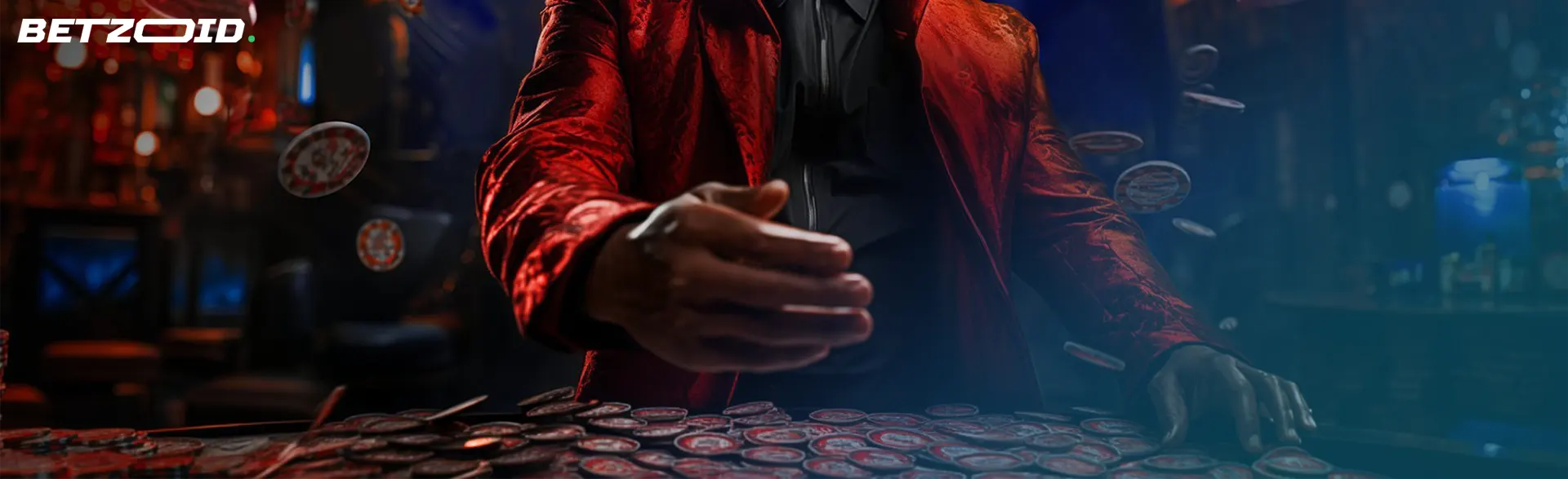 Dealer's hand of chips in casinos of instant play.