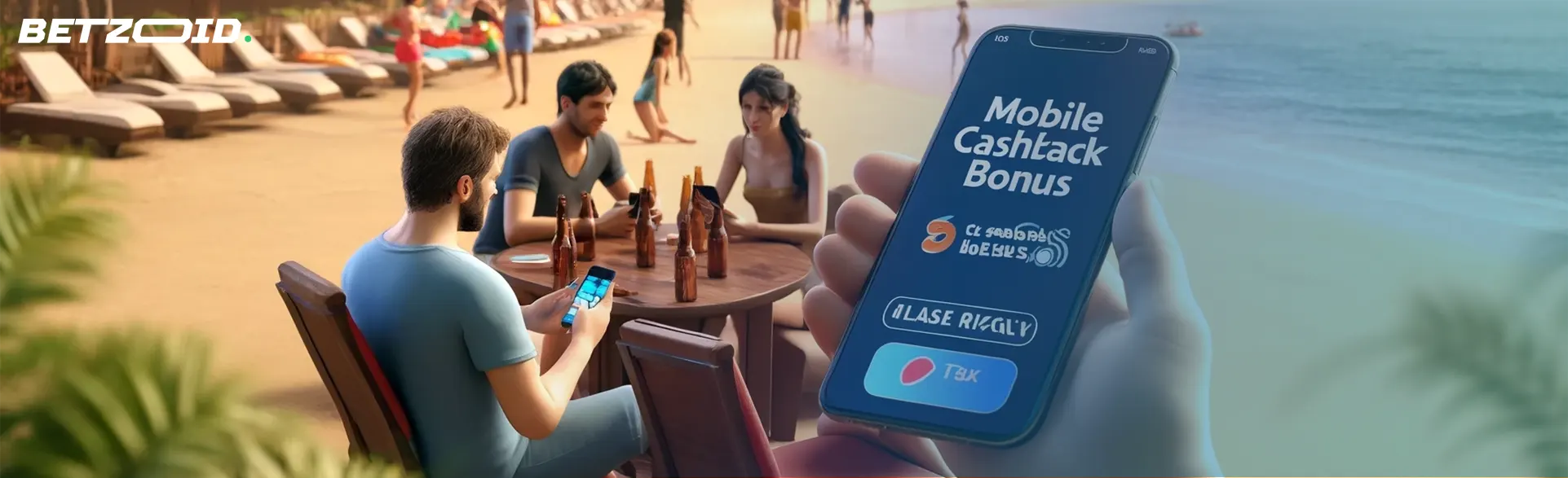 People enjoying a beachside gathering while using mobile cashback bonus betting sites in India.