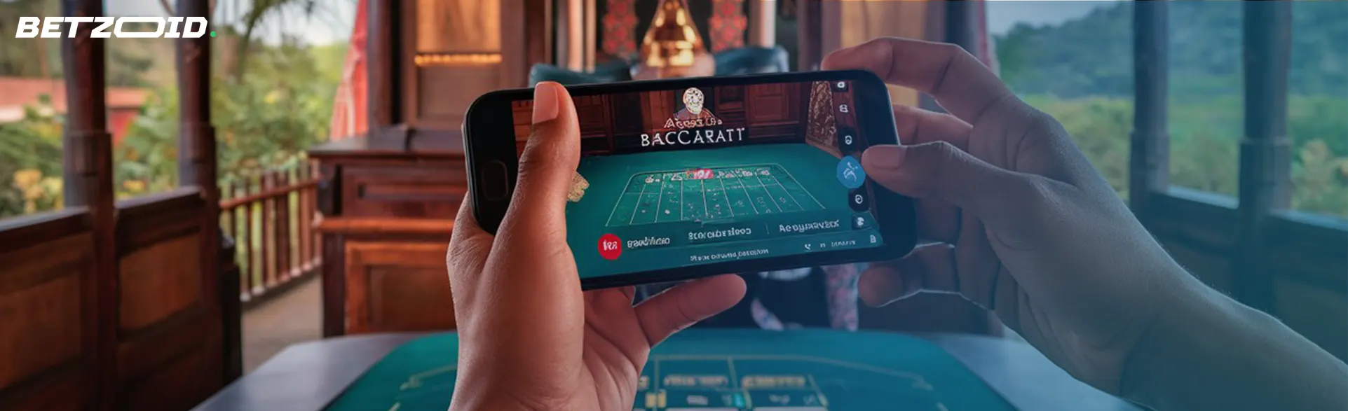 A person playing live Baccarat on a smartphone.