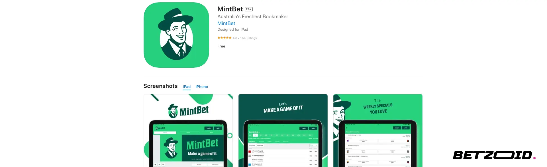 Page for downloading Mintbet mobile app.