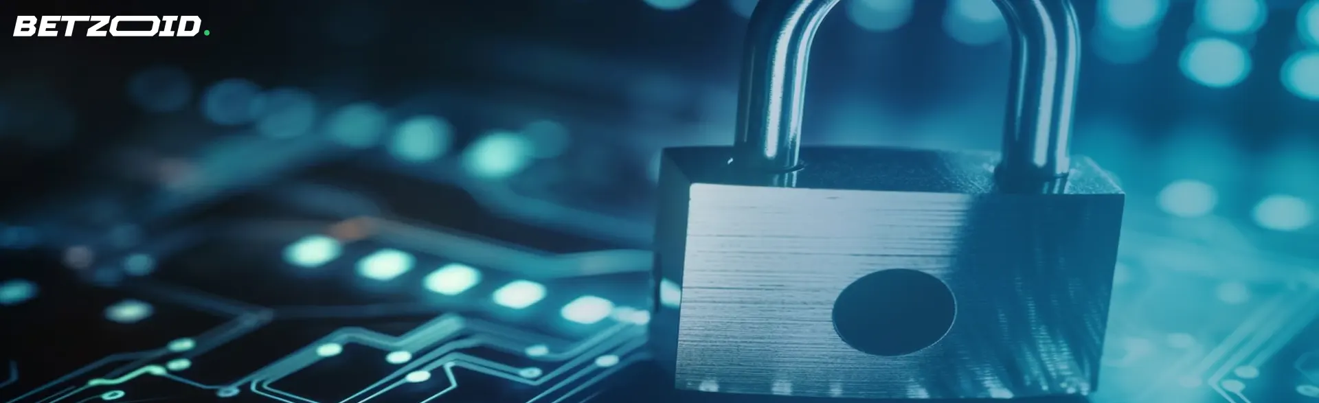 A lock on a background of electronic circuits, symbolizing security for no verification betting sites.