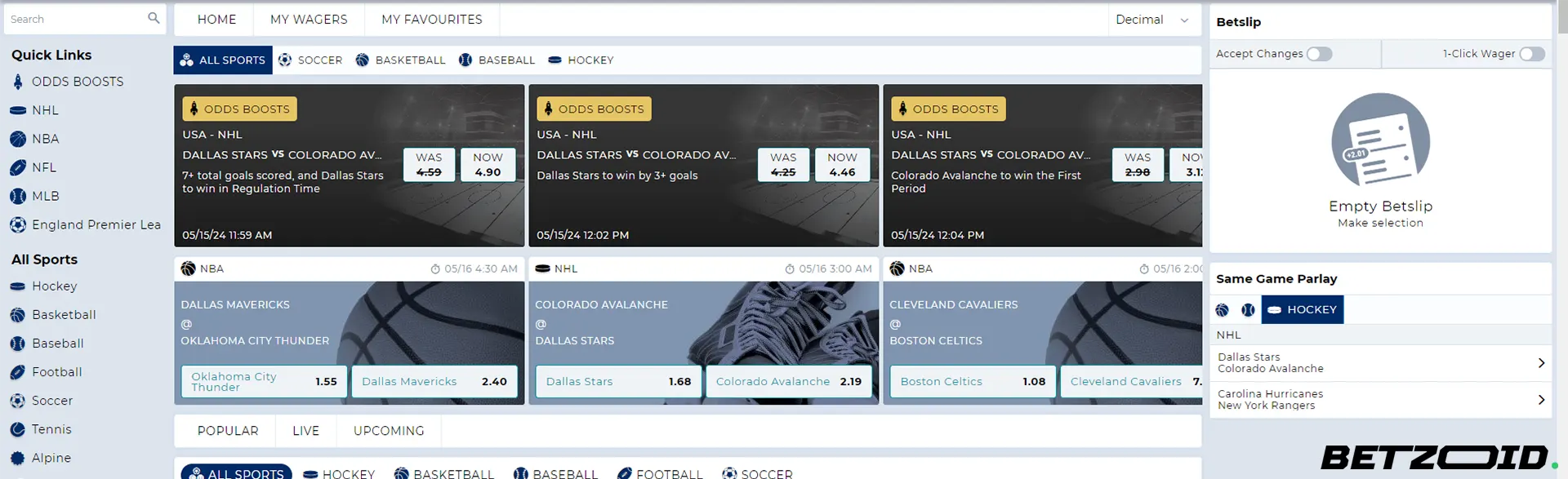 Play Alberta sports betting interface.