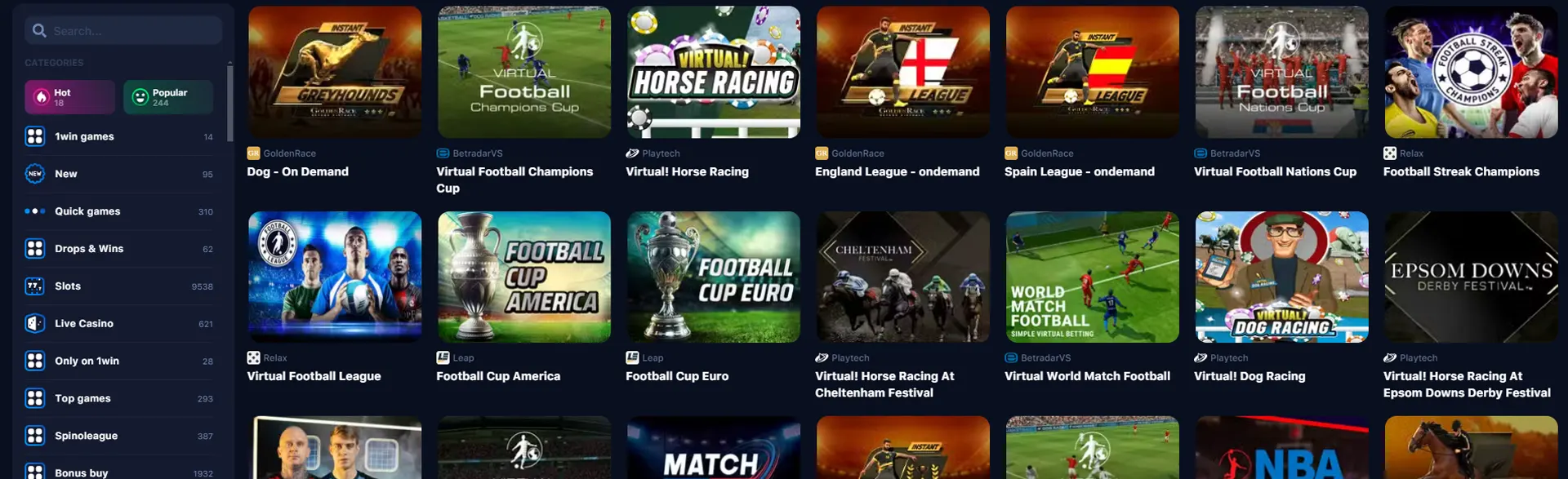 Virtual sports games on the 1win betting site.