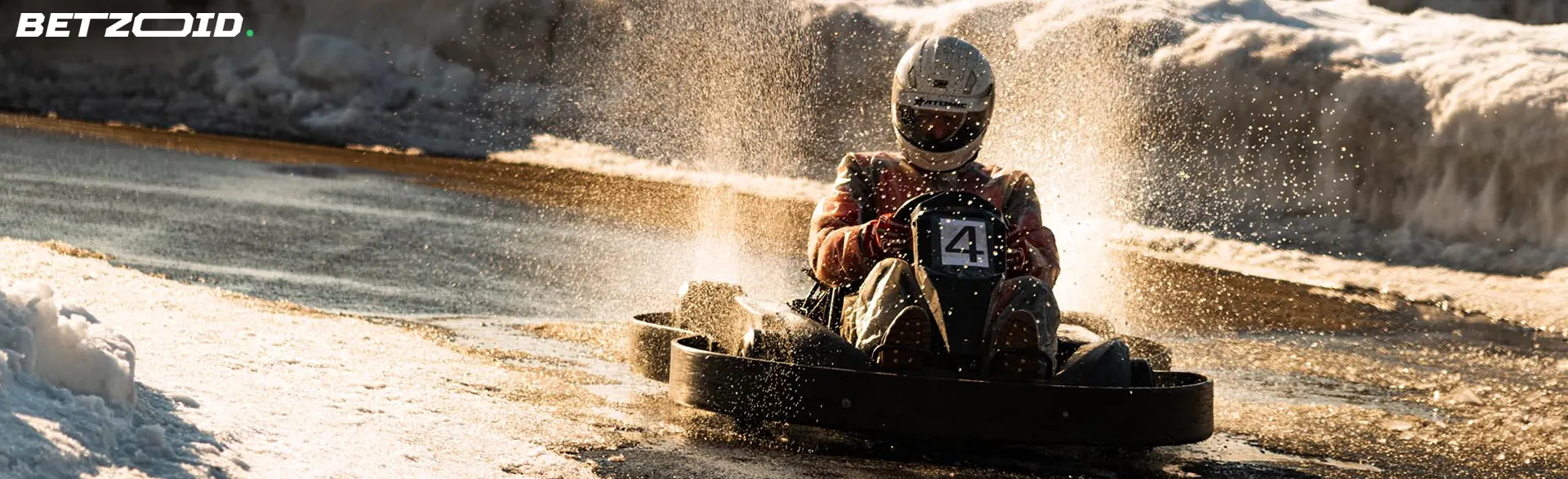 Go-kart racing on a wet track, symbolizing the excitement and dynamic nature of BC betting sites.