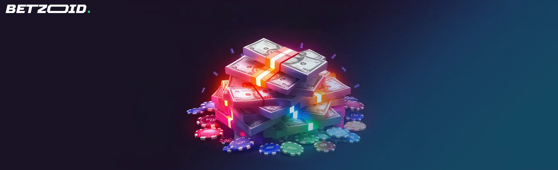 Stacks of cash and casino chips for free signup bonus no deposit casino in Ontario.