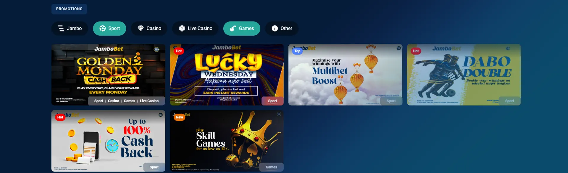 Promotions and bonuses on Jambobet.