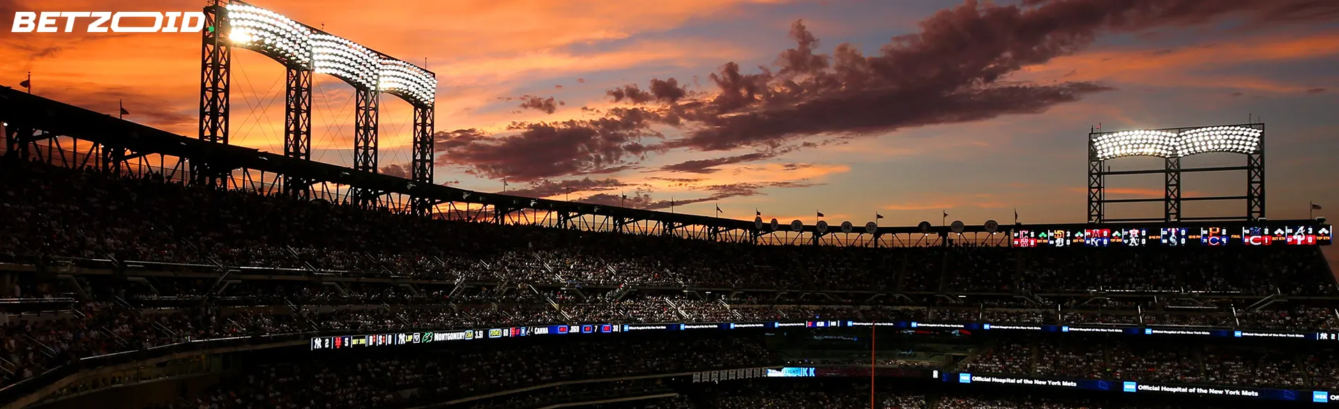 A sunset view of a crowded baseball stadium, representing Nova Scotia sportsbooks.