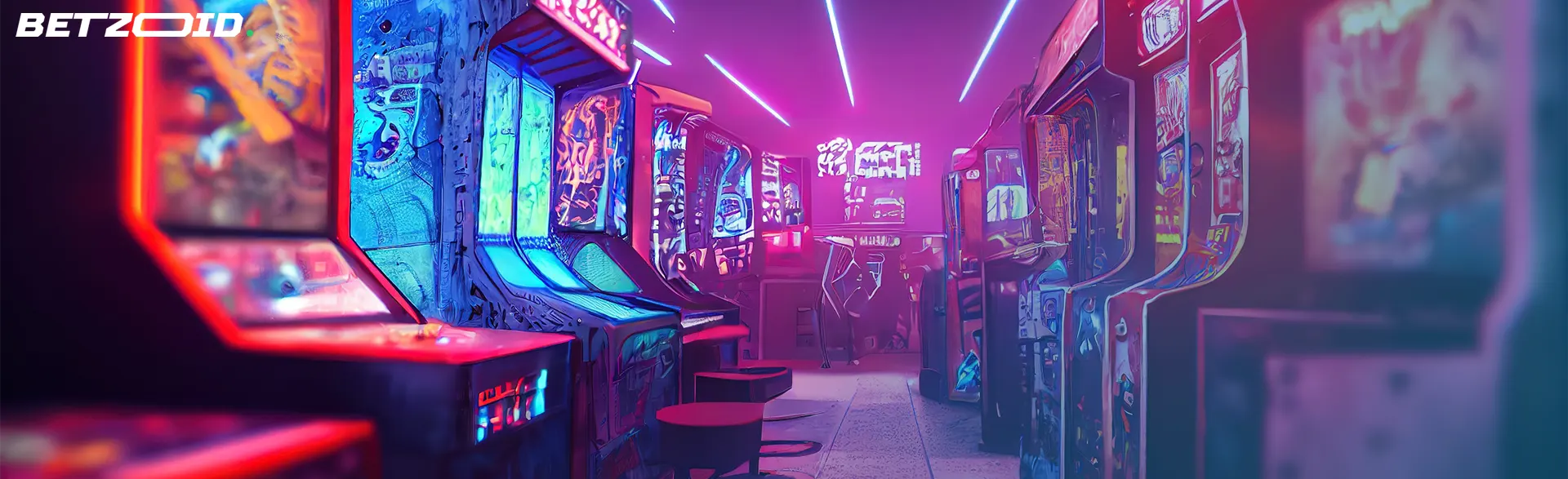 Neon-lit arcade-style casino machines for online casinos without verification in Canada.