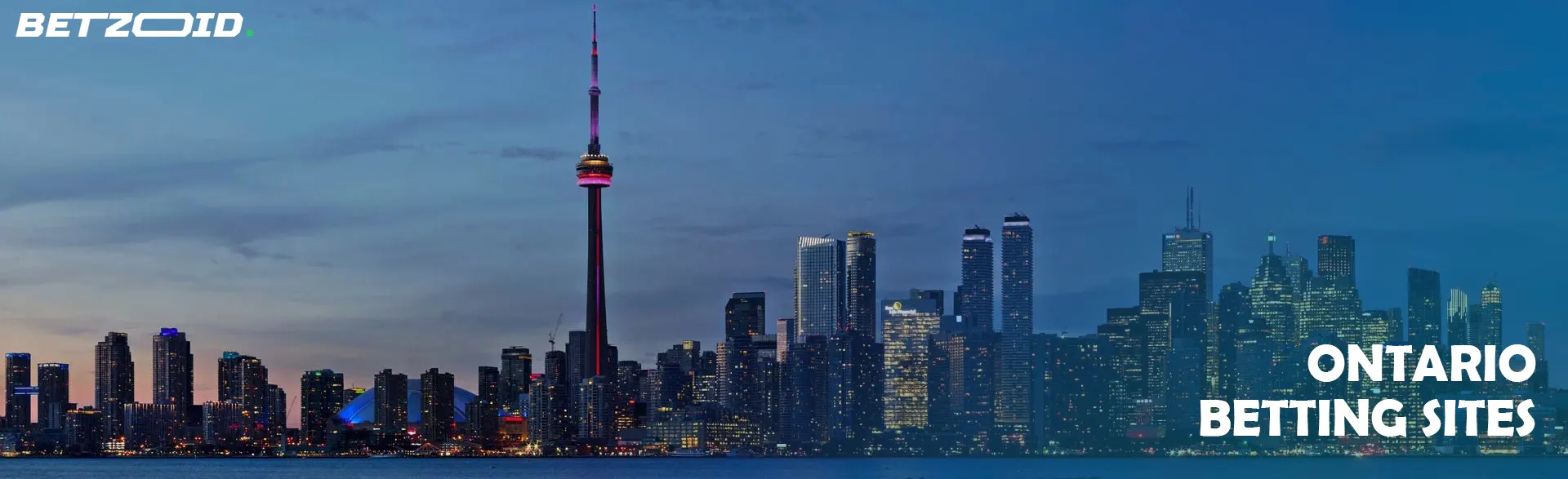 A panoramic view of the Toronto skyline at dusk, representing Ontario sportsbooks.
