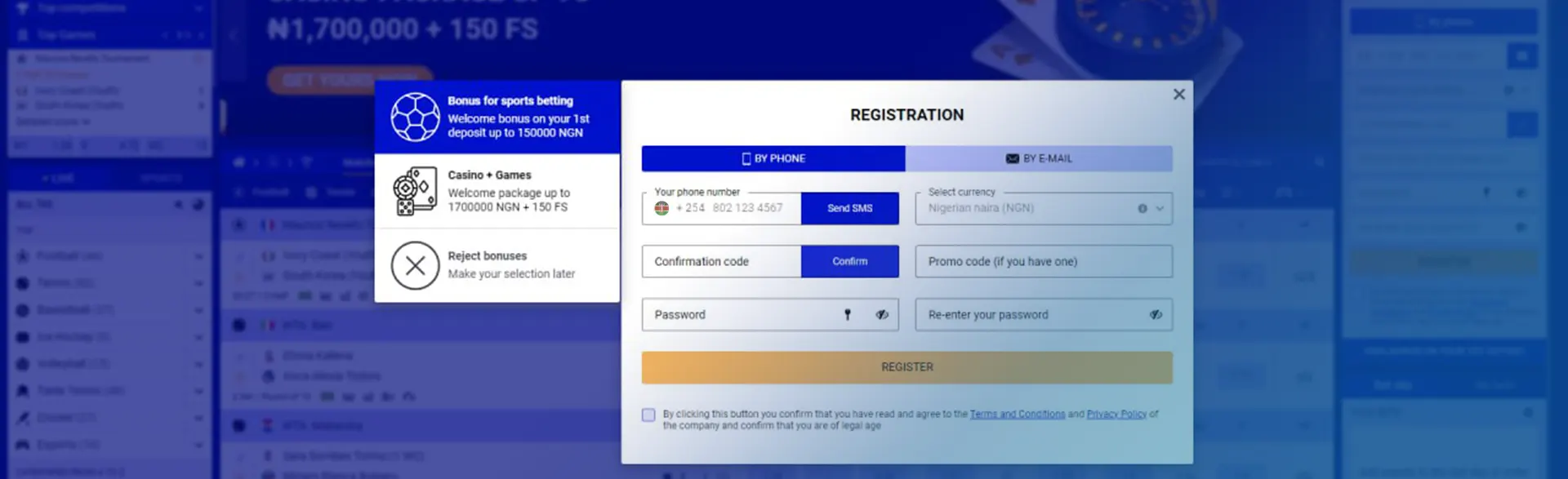 Registration field for players on the Paripesa betting site.