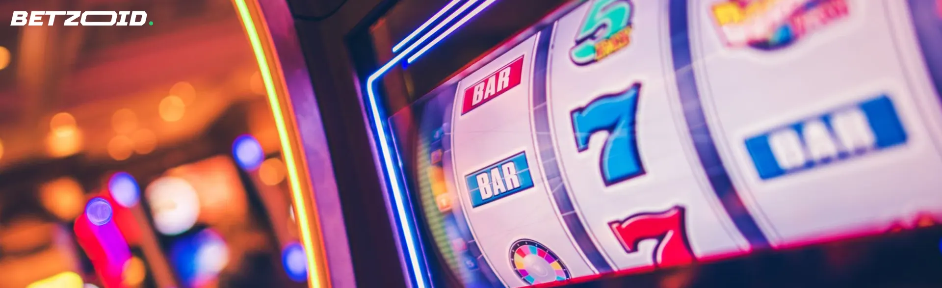 The screen of the slot machine shows various symbols such as