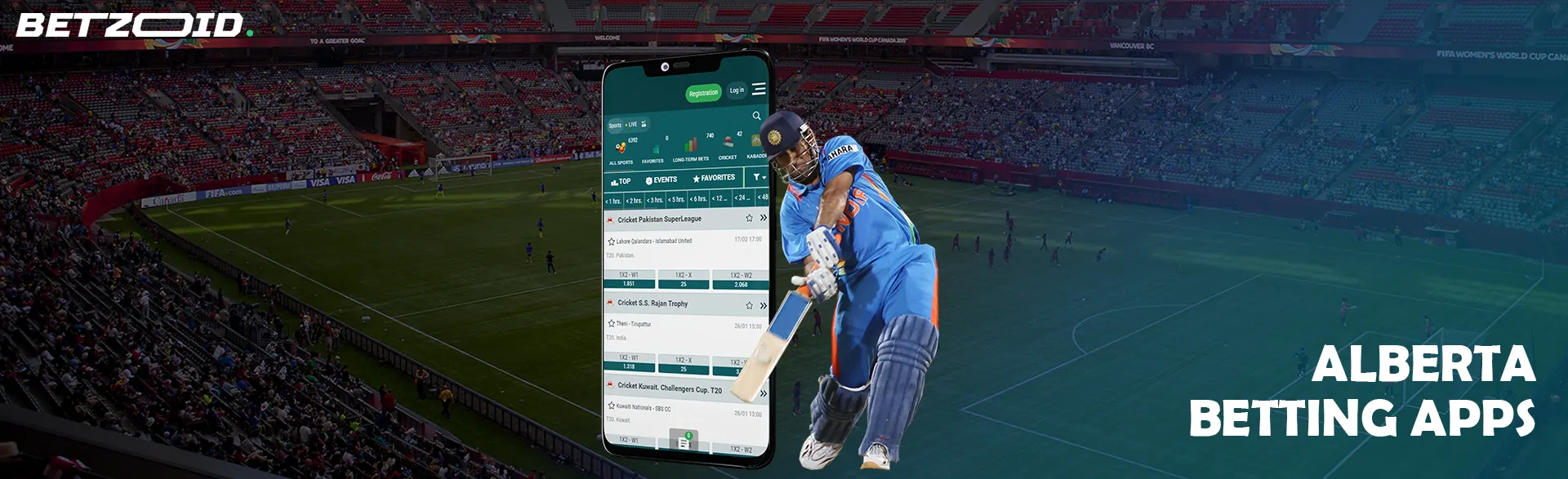 Cricket player at Alberta bookmaker apps.
