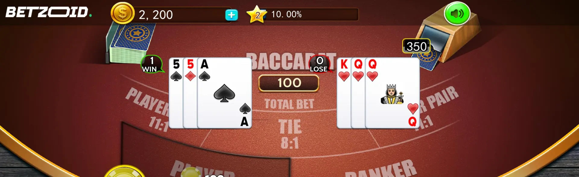 Mobile Baccara casino games.