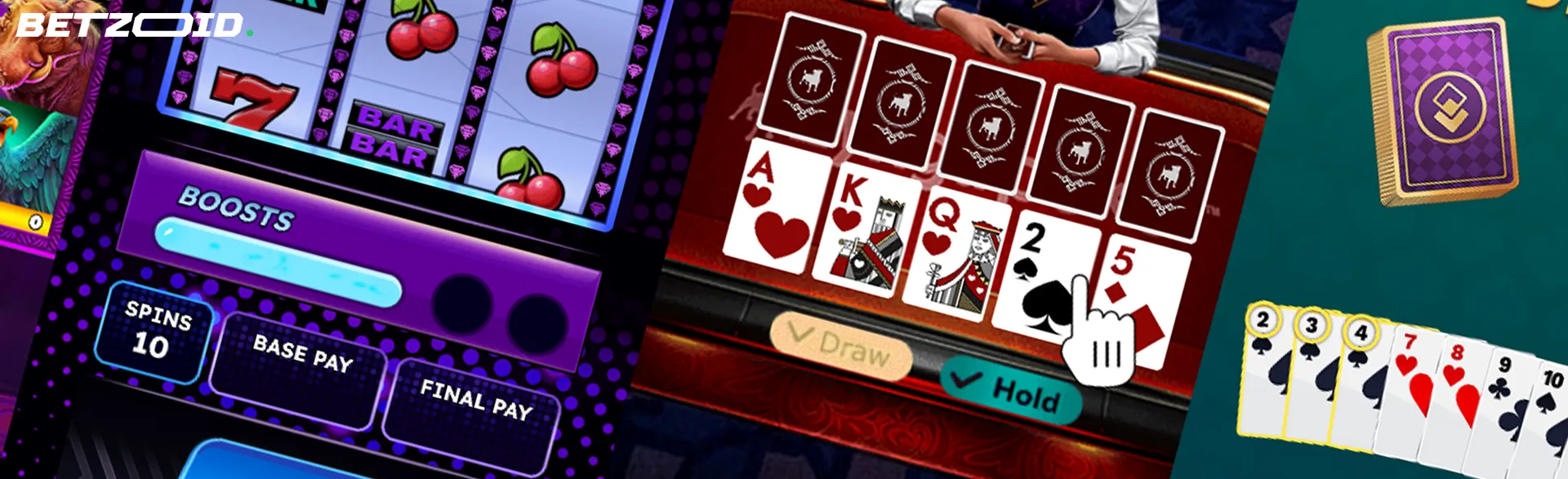 A collage of online casino games, including slot machines and card games, showcasing various options available at the best bonus casinos in Canada.