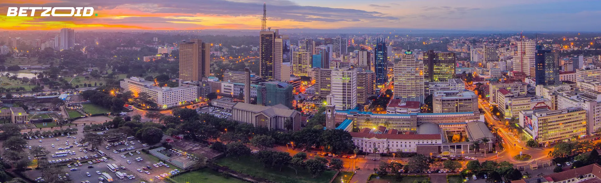 Stunning sunset view over the bustling skyline of Nairobi, Kenya.