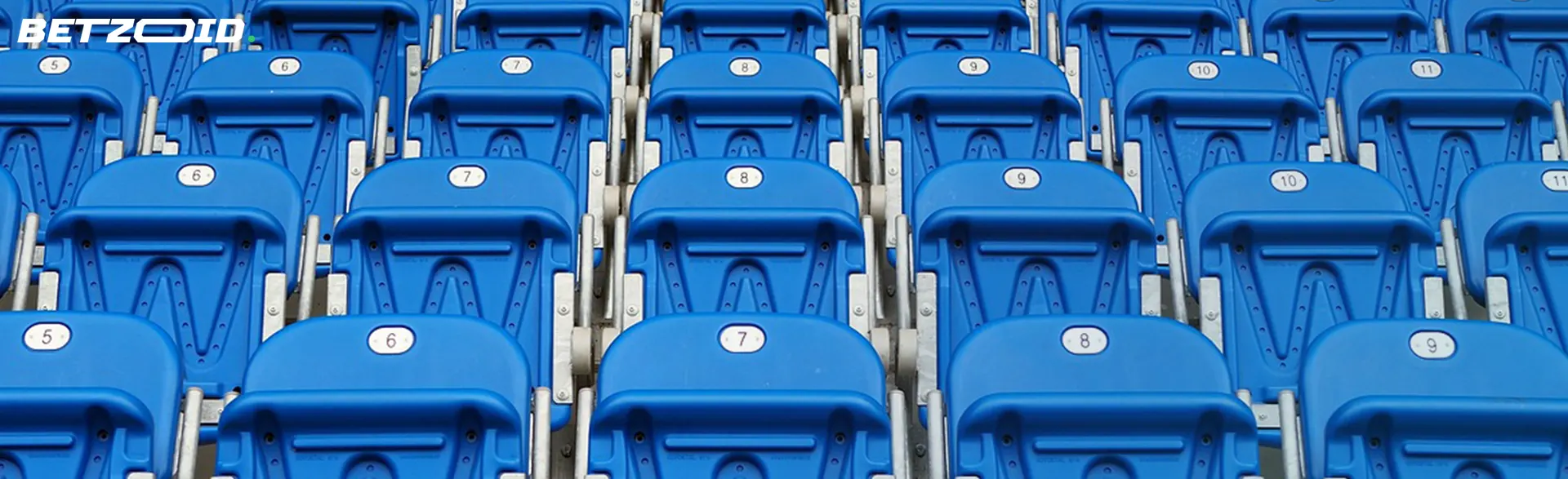 Blue stadium seats with numbered backs.