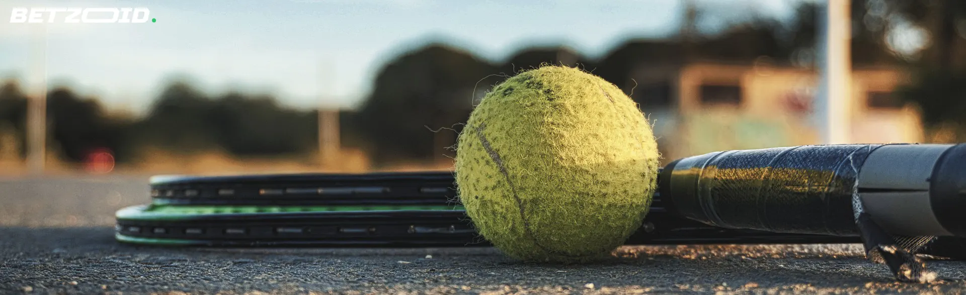 Worn tennis ball and rackets on a gritty surface, hinting at the varied sports offerings on Canadian betting sites.