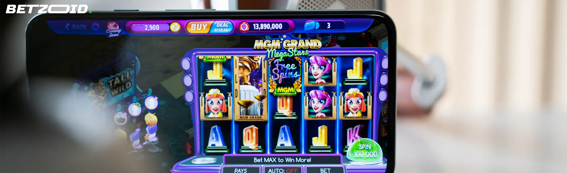A smartphone screen displaying a vibrant online slot game, highlighting the convenience and variety of casino apps available for Canadian players.