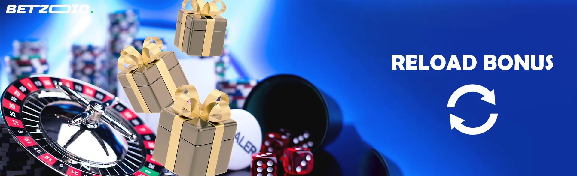 Casino roulette wheel with floating gift boxes, symbolizing the generous reload bonuses offered by casinos in Canada.