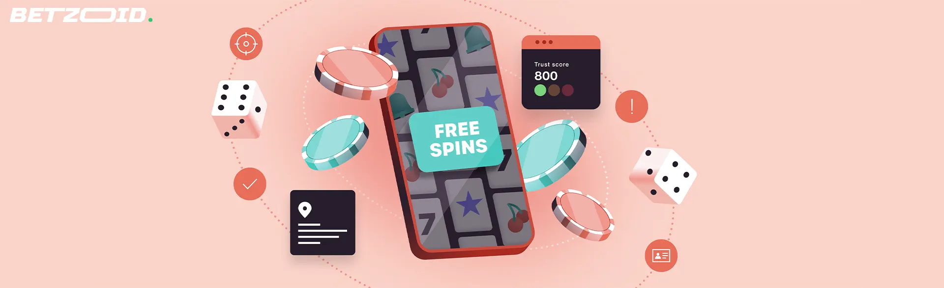 Casino chips, dice and freespins on your smartphone screen at casinos with signup bonuses in Canada.